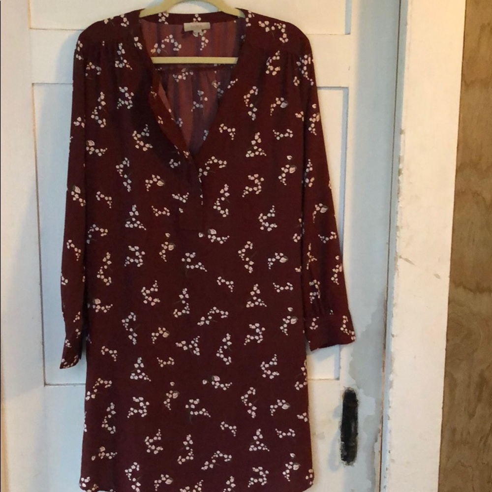 Loft long sleeve shift dress, maroon, large